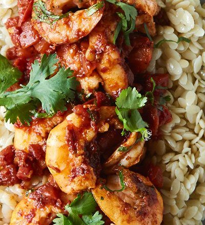 Camarones con pasta