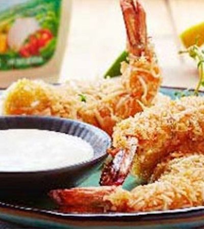 Camarones al horno con costra de coco