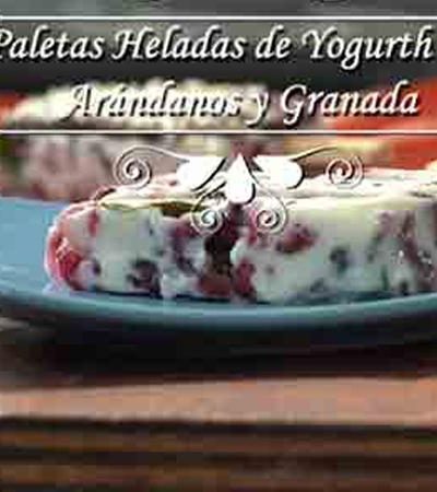 Paletas heladas de yogurt, arándanos y granada