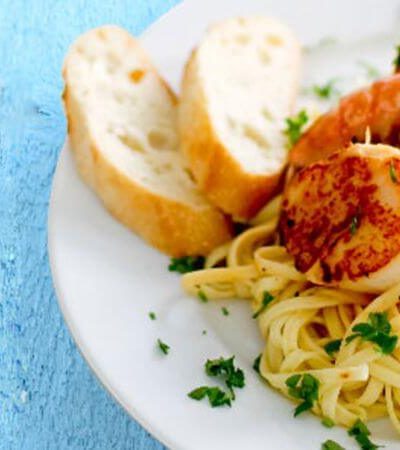 Pasta con mariscos a la plancha